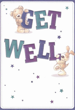 This charming get well card radiates an immediate sense of tenderness and hope, perfect for those in Herne Hill looking to bring lightness to a loved one's recovery. The artwork-overflowing with gentle details-features a cuddly teddy bear perched atop the vibrant 'GET,' while a playful puppy joyfully balances beneath the bold 'WELL,' their eyes sparkling with affectionate optimism. Their round, friendly contours and expressive faces echo the warmth and compassion found in bouquets designed by Herne Hill florists for friends or family on Denmark Hill. Across the pristine white background, jewel-toned letters in deep purples and tranquil teals make a confident statement, reminiscent of the lively local markets. Twinkling stars, painted in hues of blue and purple, scatter hope through the air, each one a little burst of encouragement mirroring the way blossoms can lift a spirit. The illustrated fur looks soft, plush, and reassuring-a tactile promise of comfort, just as a hand-selected arrangement invites healing with every petal. The card's open composition, with its splash of colour and clarity, imparts a feeling of freshness and renewal, much needed when health feels uncertain. Every stroke and shadow is thoughtfully placed, crafting a message that soothes and inspires. Sending this card in Herne Hill is like sharing a gentle embrace-a moment of care wrapped in innocence, ready to brighten even the rainiest London afternoon.